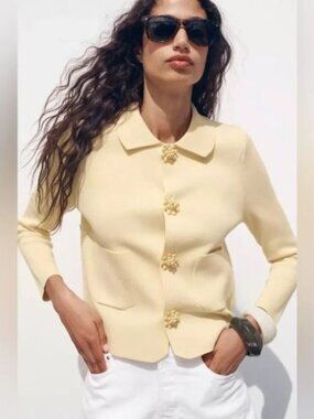 NWT Zara Butter Yellow Knit Blazer Size M